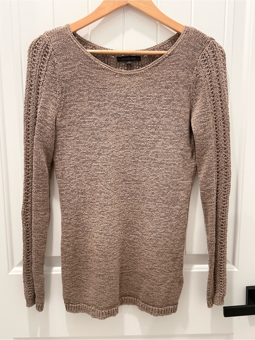 Rachel Zoe Taupe Crew Neck Knit Sweater
